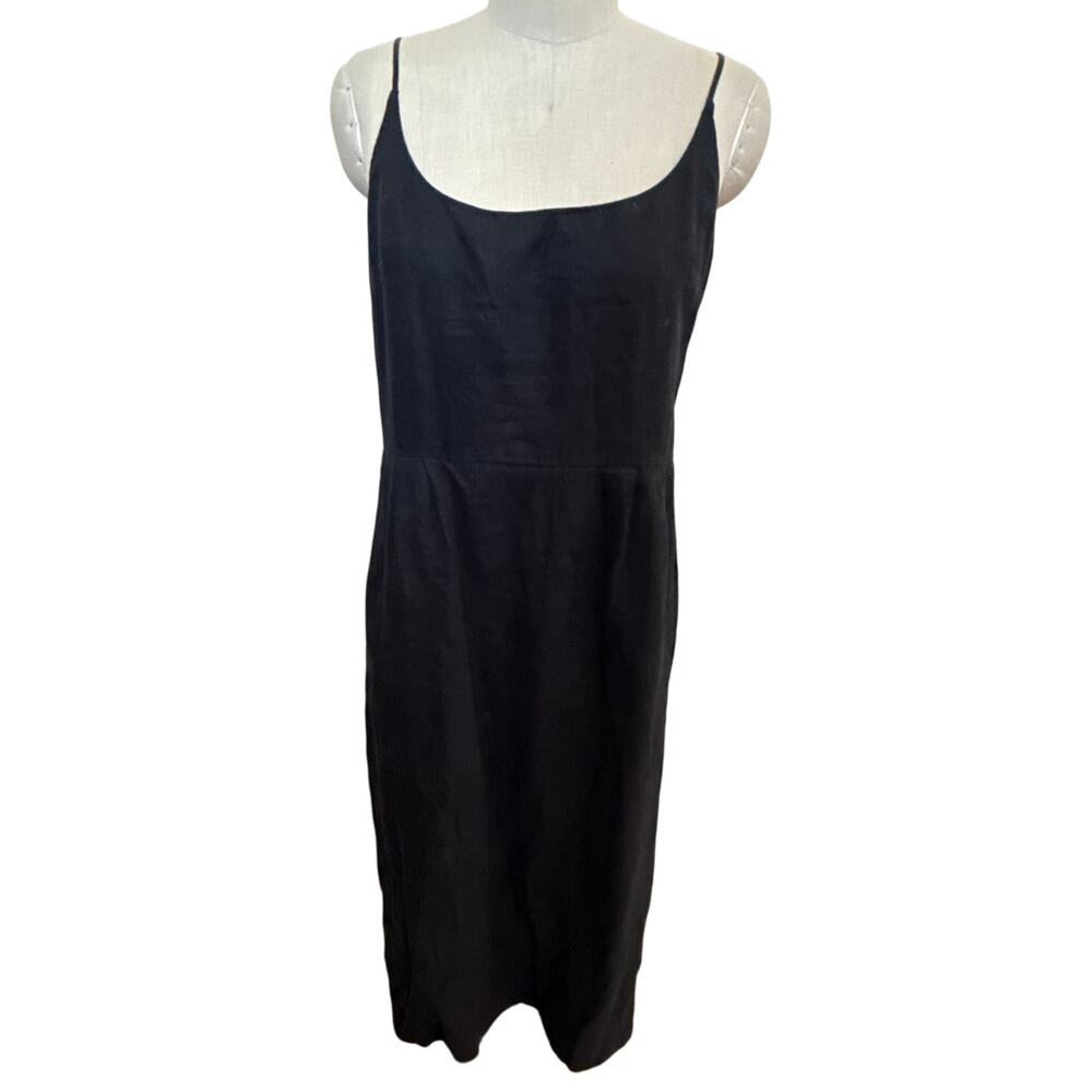 Quince Womens European Linen Scoop Neck Midi Dress Black Size Large - Picture 2 of 9